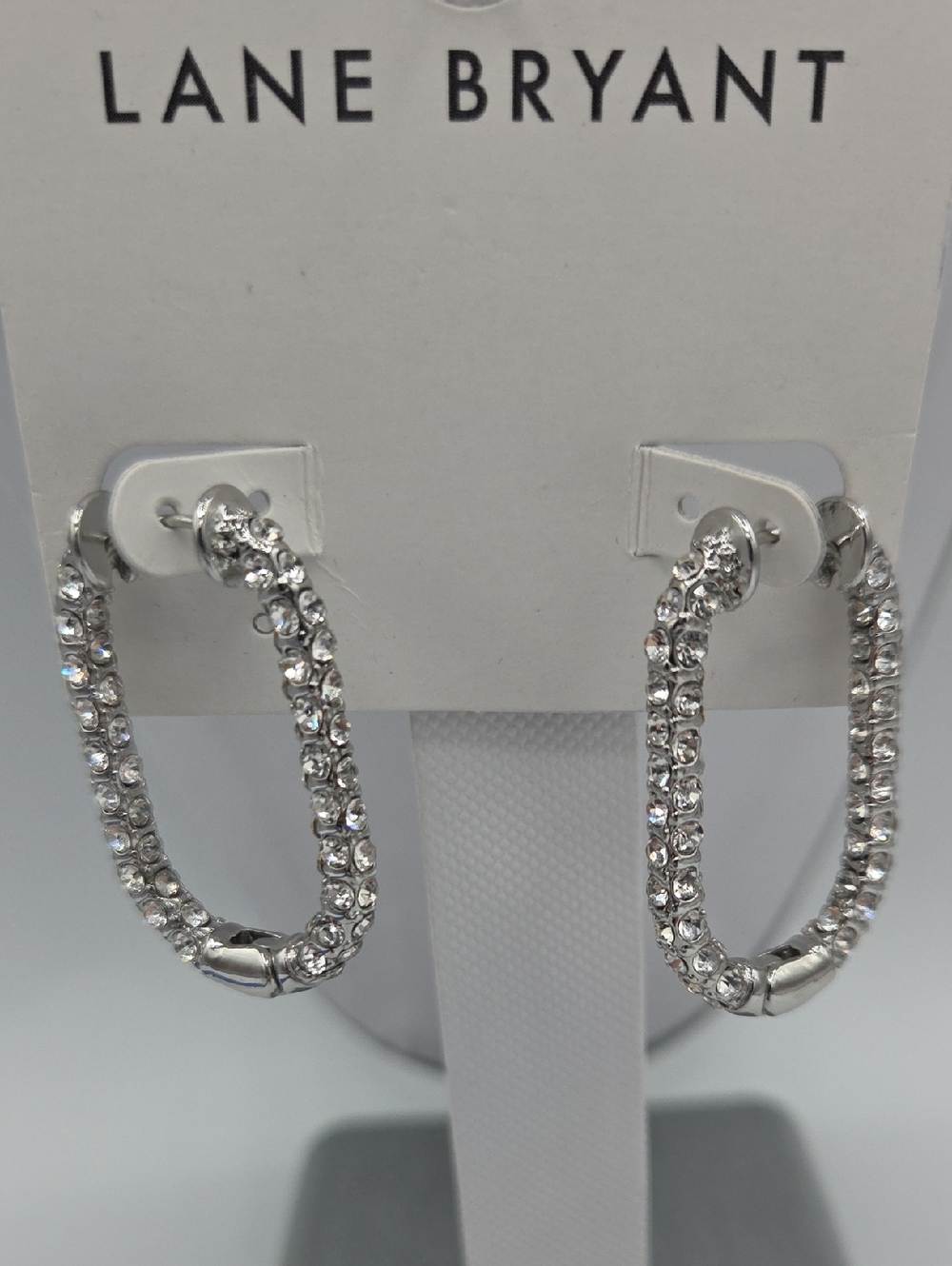 5 for $25! Lane Bryant Silver Tone Crystal Pave Oval Hoop Earrings